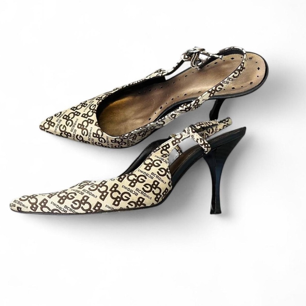 BCBGirls Brown Cream Slingback Heels with Pointed Toe